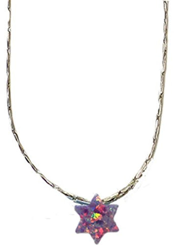 Opal Purple Star Of David With Silver Necklace - Chain 18 inch  Pendant 1/4 inch  W 1/4 inch  H