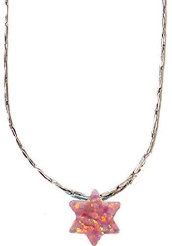 Opal Pink Star Of David With Silver Necklace - Chain 18 inch Pendant 1/4 inch W 1/4 inch H