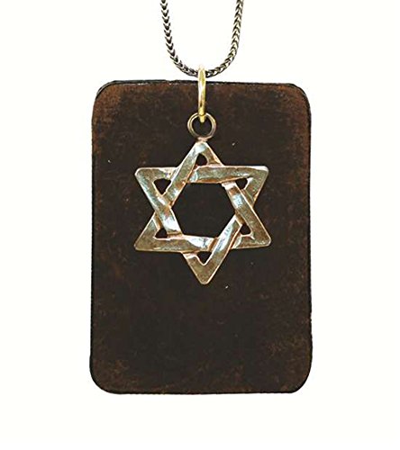 Silver Star Of David On A Leather Pendant - Chain 21 inch Leather 1 1/4 inch W X 2 inch Pendant 3/4 inch X Â 3/4 inch