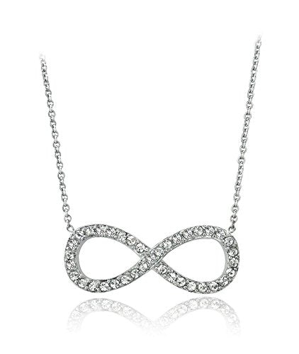 Silver 925 Infinity Symbol with Stones and 16 inch Link Chain Necklace and 2 inch Extension