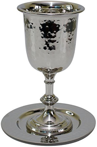 Kiddush Cup Nickel Hammered With Tray 5.5 inch H