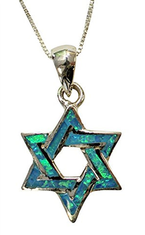 Silver & Opal Star Of David Necklace - Chain 18 inch  Pendant 3/4 inch  H 5/8 inch  W