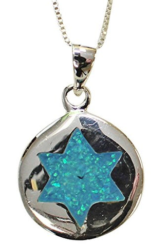 Silver & Opal Star Of David Necklace - Chain 18 inch  Pendant 5/8 inch  D