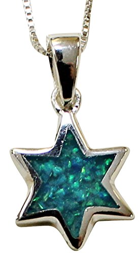 Silver & Opal Star Of David Necklace - Chain 18 inch Pendant 5/8 inch H 1/2 inch W