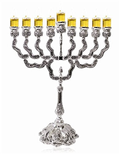 Lamp Lighters Ultimate Judaica Nickel Plated Menorah - 12 inch H X 10 inch W
