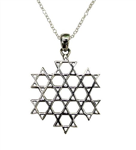 Silver Star of David Web Necklace - Chain 18 inch Pendant 5/8 inch W 7/8 inch H