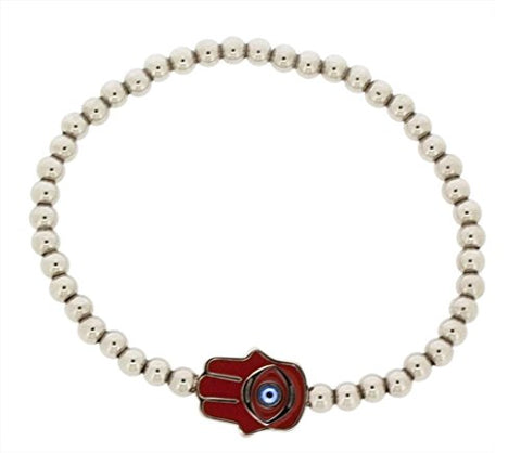 Ben and Jonah Stainless Steel Expandable Bead Red Hamsa Bracelet with Stone