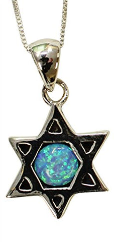 Silver & Opal Star Of David With Chai Necklace - Chain 18 inch  Pendant 3/4 inch  H 5/8 inch  W