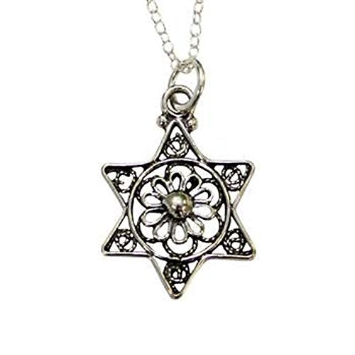 Silver Filigree  Star Of David Necklace - Chain 18 inch Pendant 1/2 inch W X 1 inch H
