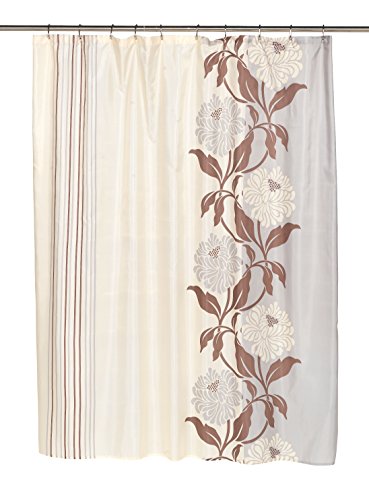 BenandJonah Collection Fabric Shower Curtain 70 x 72 inch Floral Design Chocolate Color