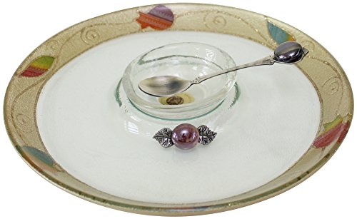 L'Shanah Tovah Happy&Healthy Honey Dish Plate Round Design - Rainbow - Tray 9.5 inch D - Bowl 3 inch D