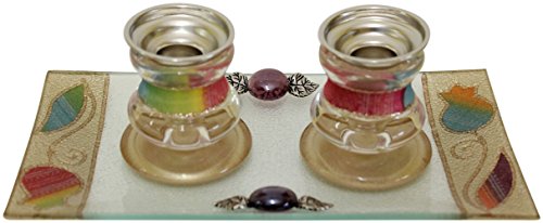 5th Avenue Collection Candle Stick With Tray Small Applique - Rainbow - Candle Stick 2.5 inch H Â Tray 8 inch W x 4 inch H