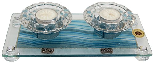 5th Avenue Collection Candle Stick With Tea Light Applique - Ocean Blue - Tray 11 inch W X 6 inch L Candlesticks 2 inch H