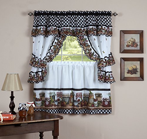 Fruit Cornucopia Mason Jar Kitchen Curtain Tiers and Swag Cottage Set (57 inch x 24 inch )
