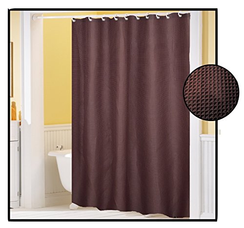 Royal Bath Waffle Weave Textured Fabric Shower Curtain with Metal Grommets (70 inch x 72 inch ) - Brown