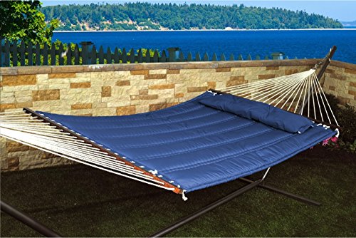 Patio Bliss Hammock Quilted with Pillow with inch S inch Stitch - Denim Blue