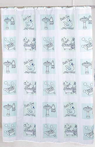 BenandJonah Collection Fabric Shower Curtain 70 x 72 inch Bath Time