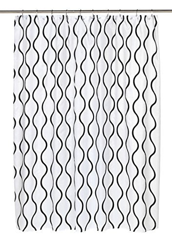 BenandJonah Collection Fabric Shower Curtain 70 x 72 inch Curvy Lines Geneva Black/White
