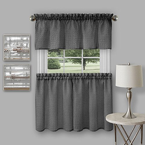 Ben&Jonah Collection Richmond Window Kitchen Curtain Tier Pair and Valance Set - 58 x 36/58x14 - Black