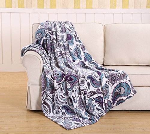 Traditional Elegance Queen Size Microplush Blanket (86 inch x 86 inch ) -Teal Paisley