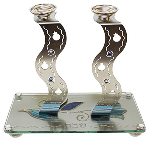 5th Avenue Collection Lazer Cut Candle Stick With Tray Applique - Ocean Blue  - Tray 9 3/4 inch W X 5 inch L Candle Sticks 7 inch H