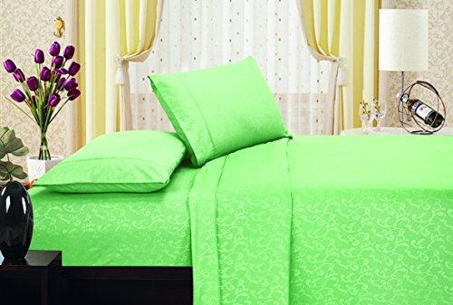 Ben&Jonah Designer Plush King Flower Embossed Sheet Set -Lt. Green