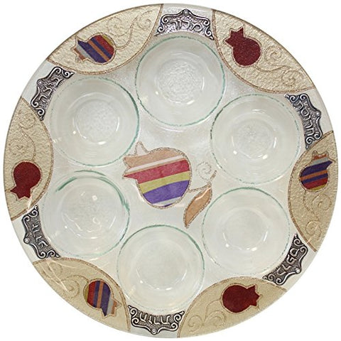 Seder Plate Round - Purple Pomegranate - 12 inch  D