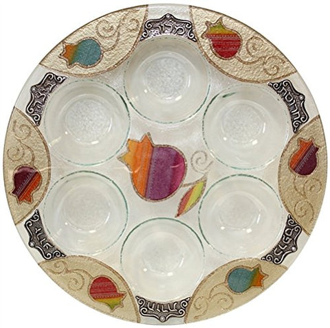 Seder Plate Round - Rainbow Pomegranate - 12 inch  D