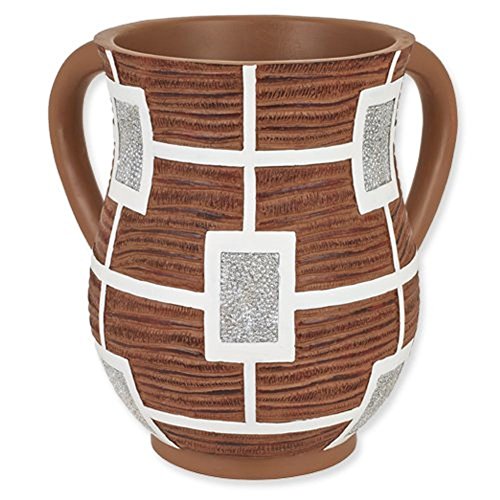 Ultimate Judaica Contemporary Design Brown with Silver Sparkle Resin Wash Cup (Netilat Yadayim) - 6.25 inch H