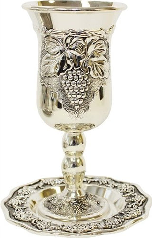 Silver Plated Kiddush Cup With Plate With Stand 6 1/4 inch  H
