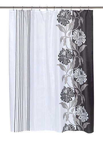 BenandJonah Collection Fabric Shower Curtain 70 x 72 inch Floral Design Black Color