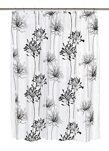BenandJonah Collection Fabric Shower Curtain 70 x 72 inch Flowery Design Black/White