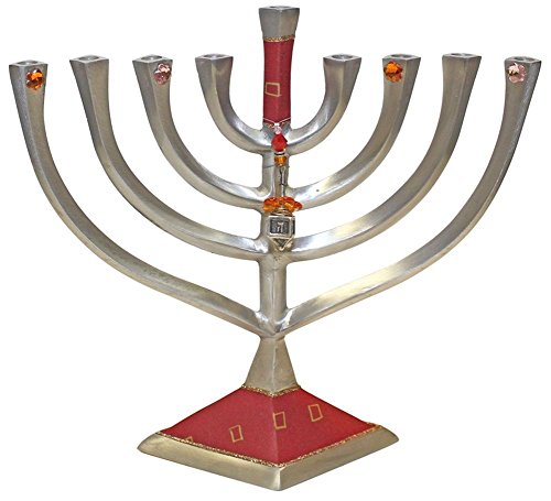 Lamp Lighters Ultimate Judaica Menorah Metal Diamond Design - Red  - 10 inch W X 9.5 inch H