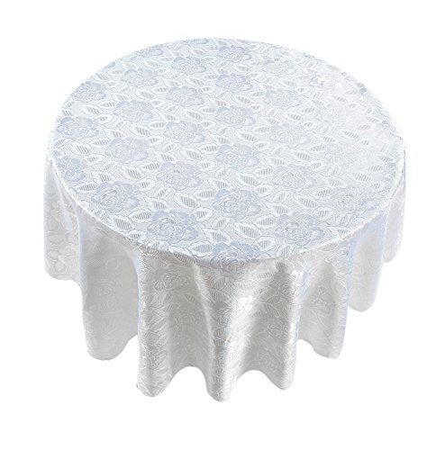 Park Avenue Deluxe Collection Park Avenue Deluxe Collection inch Rose Damask inch 70 inch Round Fabric Tablecloth in White