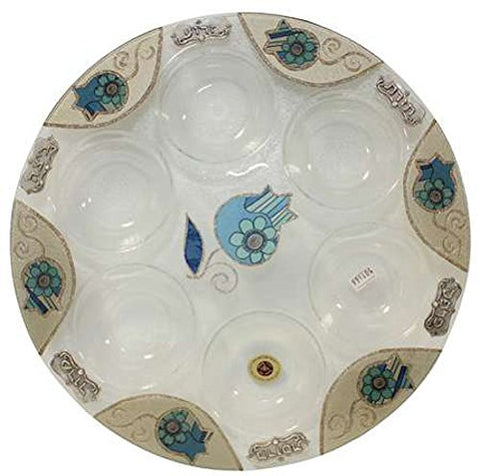 Seder Plate Round - Floral Blue Pomegranate - 14 inch  D