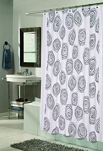 BenandJonah Collection Fabric Shower Curtain 70 x 72 inch Rose Design Black/White