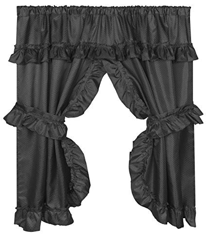 Royal Bath Double Swag Diamond Piqued PEVA non-Toxic Shower Curtain (70 inch x 72 inch ) with Matching Window Curtain (70 inch x 45 inch ) - Light Blue - Black