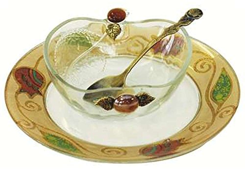 L'Shanah Tovah Happy&Healthy Honey Dish With Small Plate Apple Design - Pomegranate - Tray 7 inch D - Bowl - 2 inch H