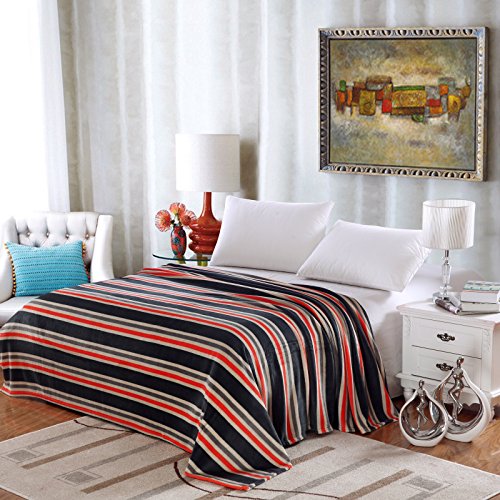Ben&Jonah Designer Plush Full Lauren Micro Fleece Jacquard Blanket -Black Stripe