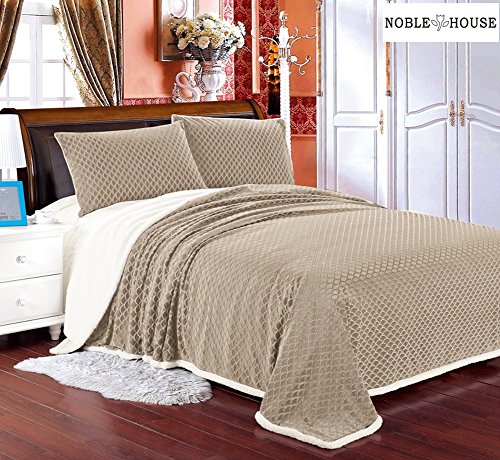 Cozy Living Ultra Soft Reversible Queen Blanket with Sherpa Lining - Beige