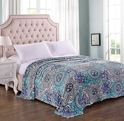 Ben&Jonah Designer Plush King (102 inch x 86 inch ) Blanket - Floral Mandala