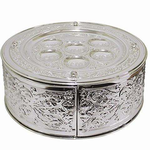 Silver Plated 3 Tier Matzah/Seder Plate - 14 inch D x 7 inch H