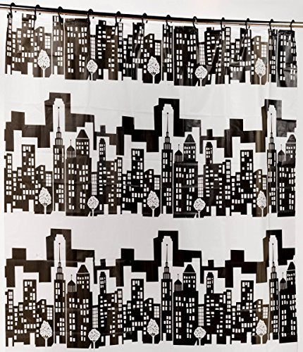 Royal Bath 5 Gauge PEVA Non-Toxic Print Shower Curtain Liner with Built in Hooks(70 inch x 72 inch ) - Cityscape