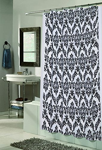 BenandJonah Collection Fabric Shower Curtain 70 x 72 inch Regal Black/White