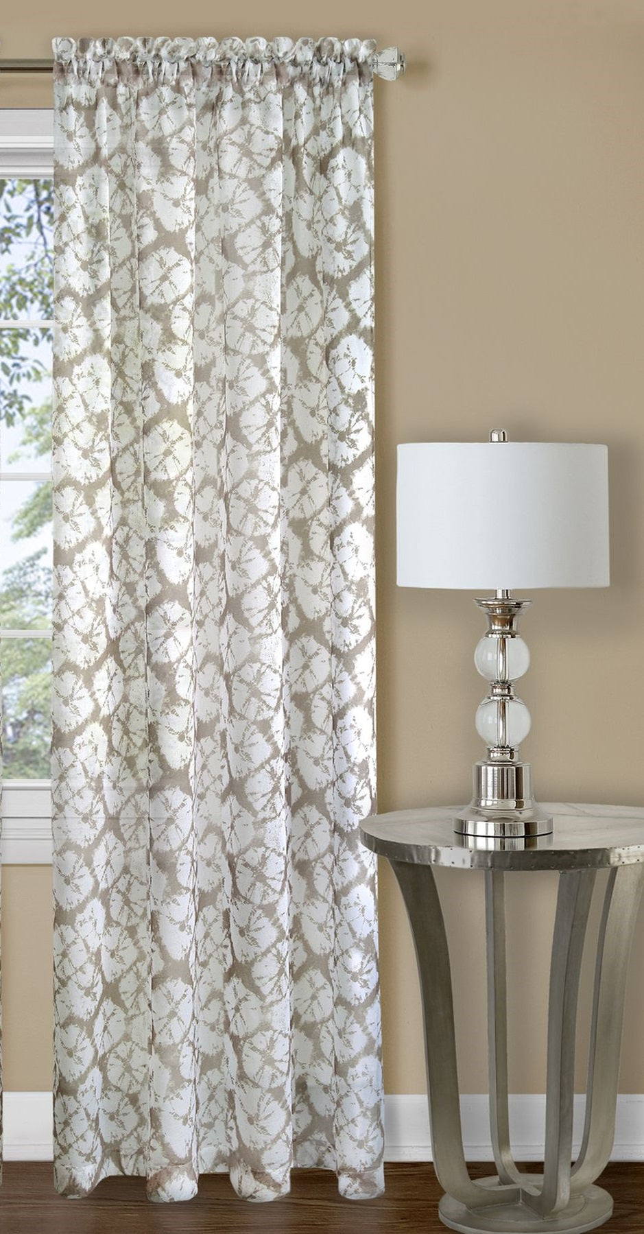 Traditional Elegance Batik Window Curtain Panel - 52x63 - Tan
