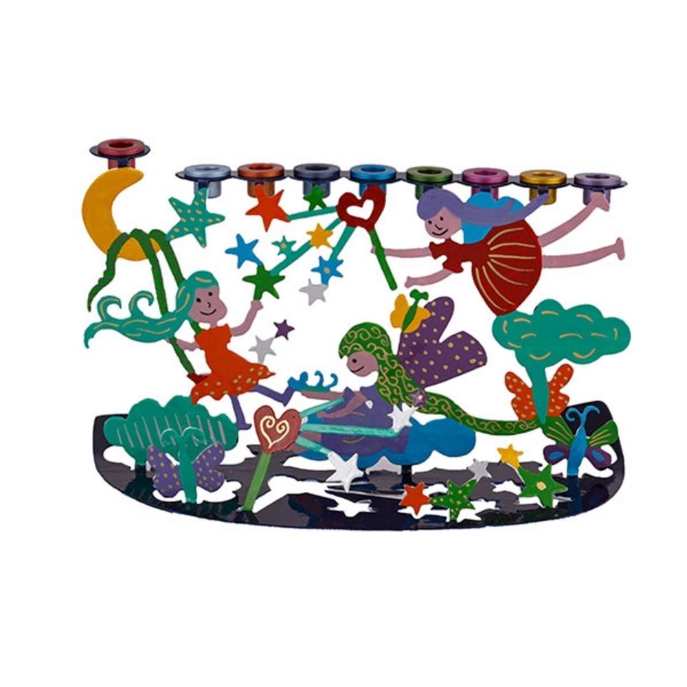Ben&Jonah Children's Chanukah Menorah - Laser Cut - Hand Painted - Fairies - 9" x 4" x 4.75"