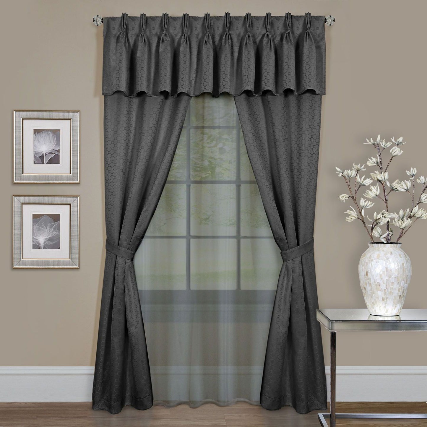 Traditional Elegance Lorraine 6 Pc Window Curtain Set - 55x84 - Charcoal