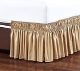 EasyWrap Mocha Elastic Ruffled Bed Skirt with 16" Drop - Twin/Full