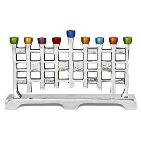 Ben&Jonah Aluminum Metal Menorah-Wall of Freedom with Colored Caps 11 1/4" L x 6 1/2" H