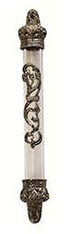 Ultimate Judaica Translucent Mezuzah Cover with Bronze Floral Shin Daled Yud Design - 10 CM